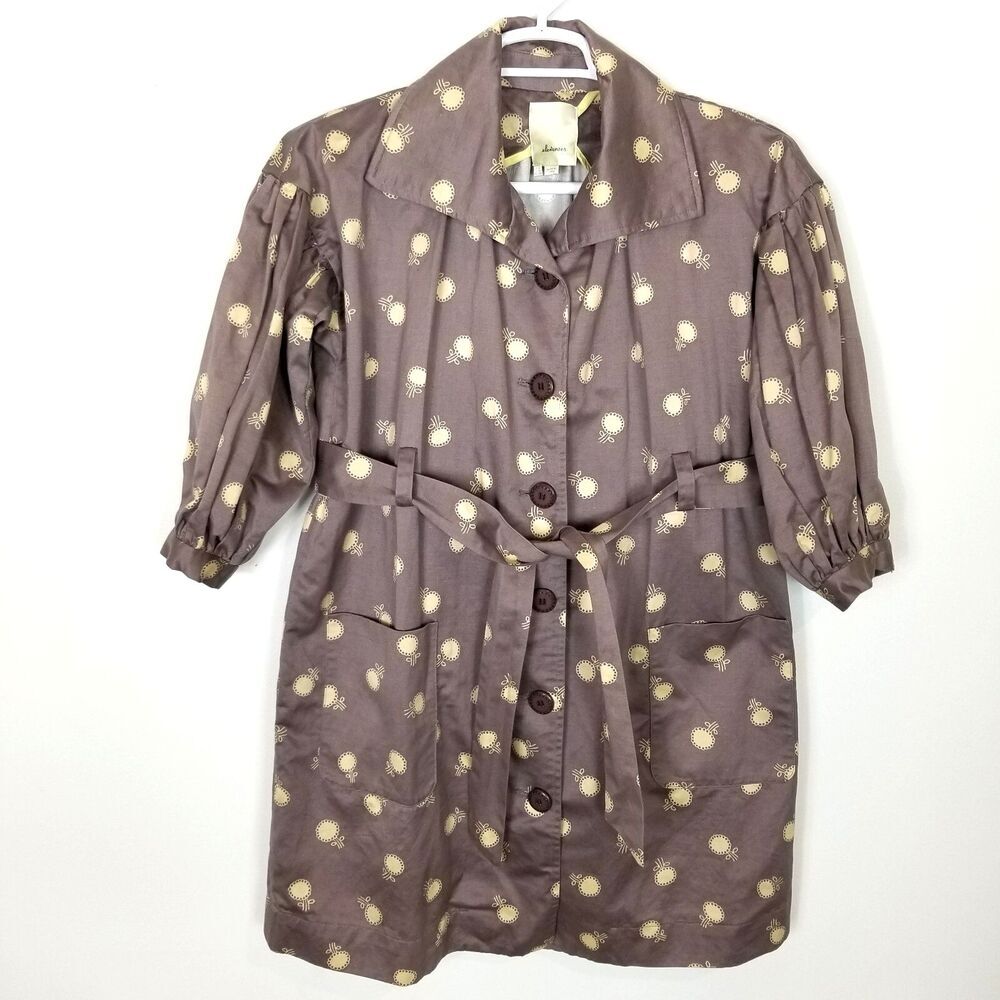 Anthropologie ELEVENSES Women LILA DOTTED Trench Coat 0 Petite Buttons